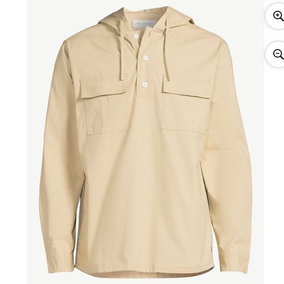 NWT- Free Assembly- Men’s Popover Khaki Tan Hooded Heavy Weight Shirt, Size XXL - Picture 2 of 6